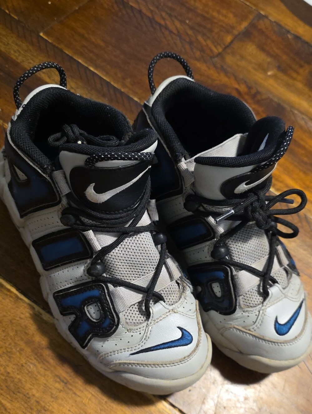 Nike Kids White, Black and Blue Air More Uptempo Style Sneakers